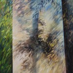 Vetett árnyék (2019, olaj, homok, vászon, 150x100cm) Leaves shadow, 2019, oil on canvas,130x100cm